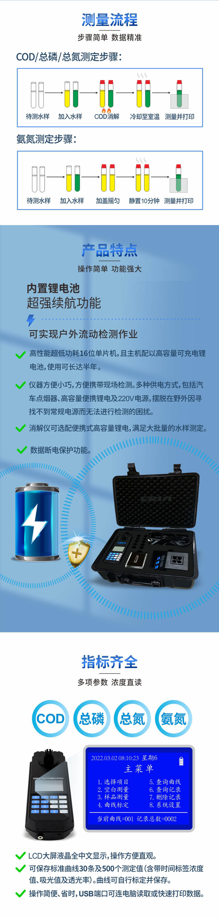 便攜式多參數(shù)COD、氨氮、總磷、總氮水質(zhì)測定儀